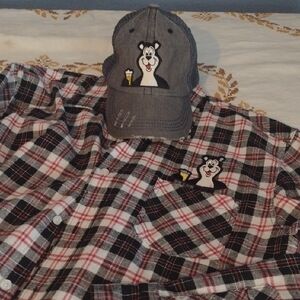 Hamms Beer/Bear Flannel Shirt And Hat